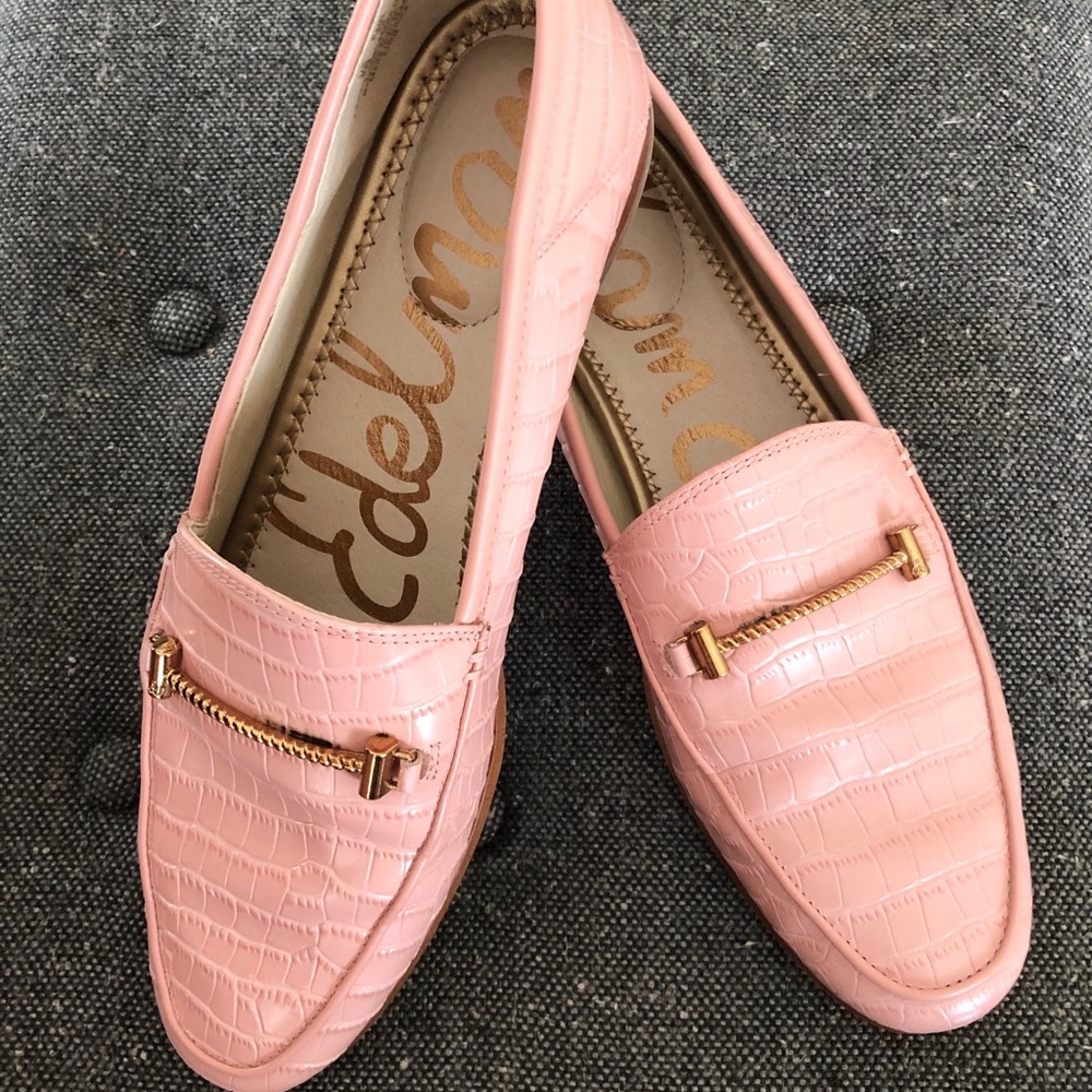 Sam Edelman Pink Croc-Embossed Loafers